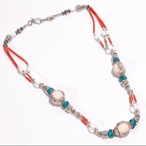 Elegant Silver and Red Beaded Necklace